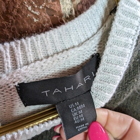 Tahari Medium Knit Color‎ Block Knit Sweater w/ Zipper Close on Back - Picture 5 of 10